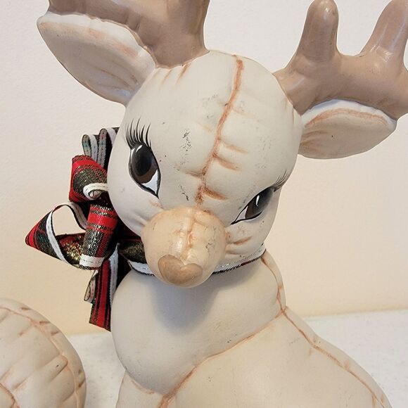 Vtg 80s Kimple Mold Christmas Ceramic Reindeer Figurines Hand Painted 2 - Picture 3 of 16